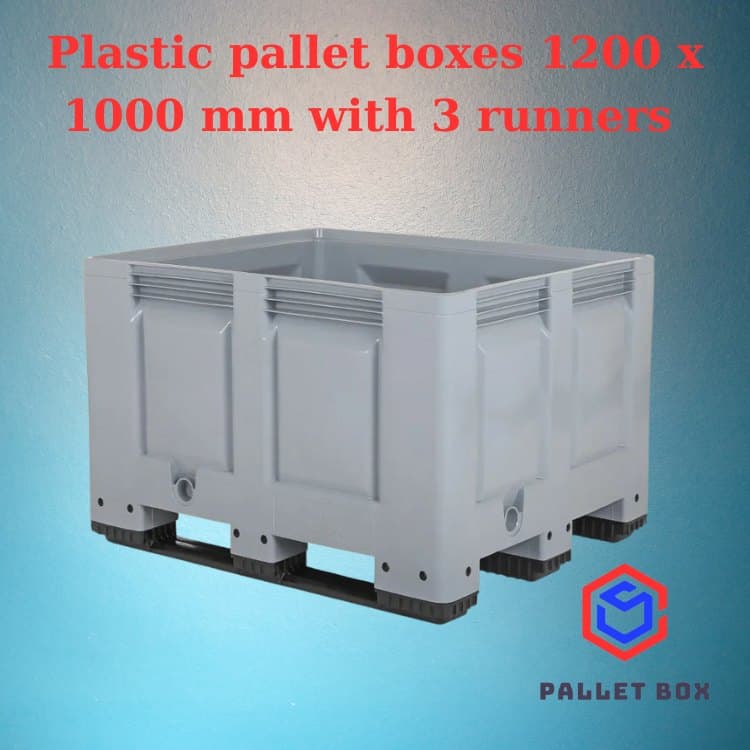 Plastic pallet boxes 1200 x 1000 mm with 3 runners picture