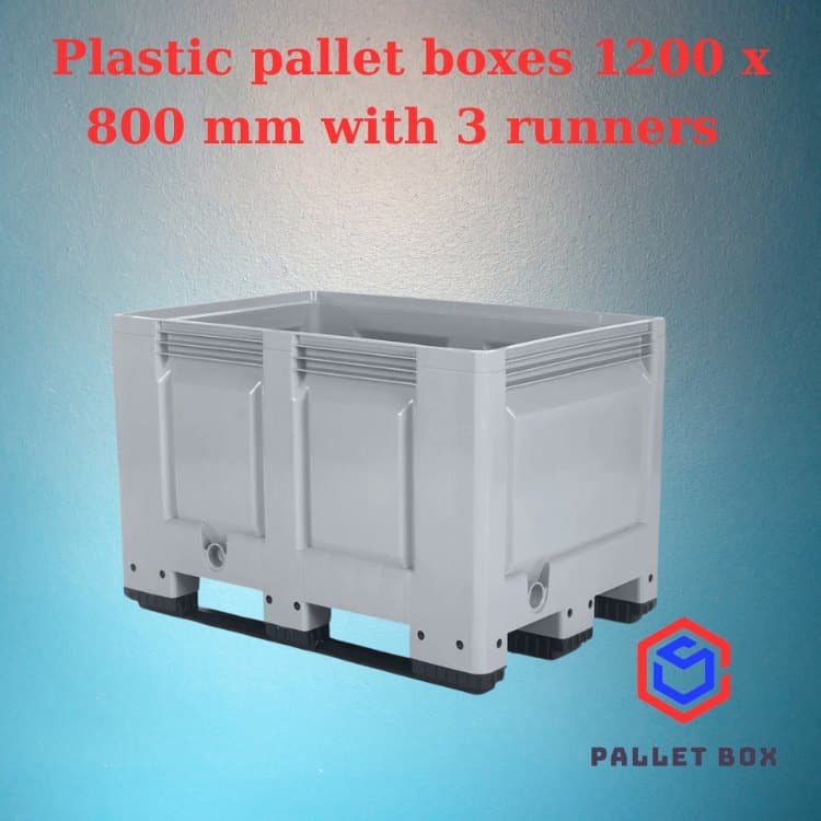 Plastic pallet boxes 1200 x 800 mm with 3 runners picture